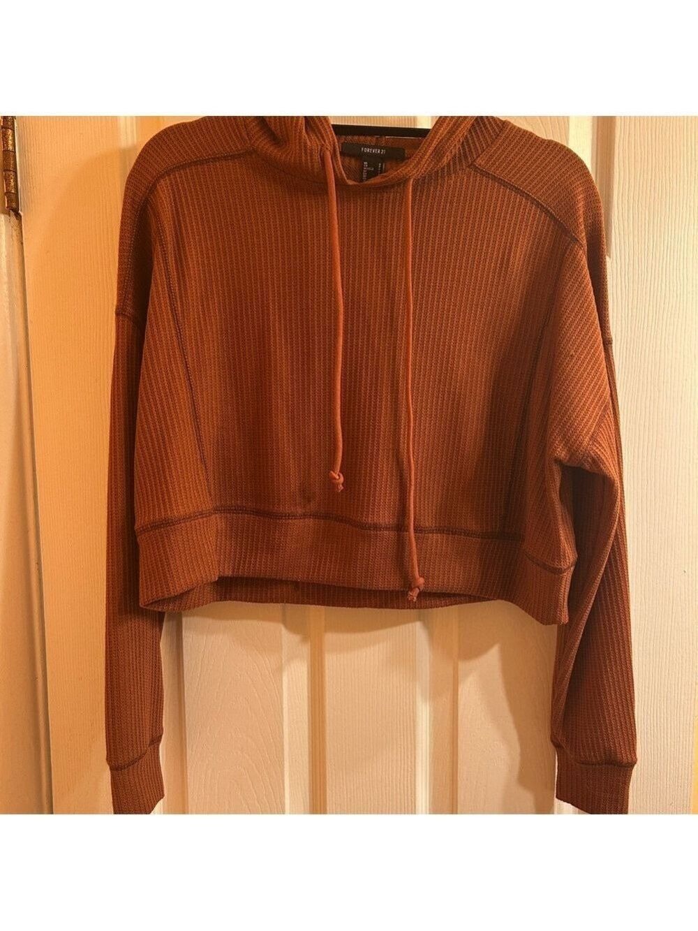 Forever 21 brown waffle material cropped hoodie